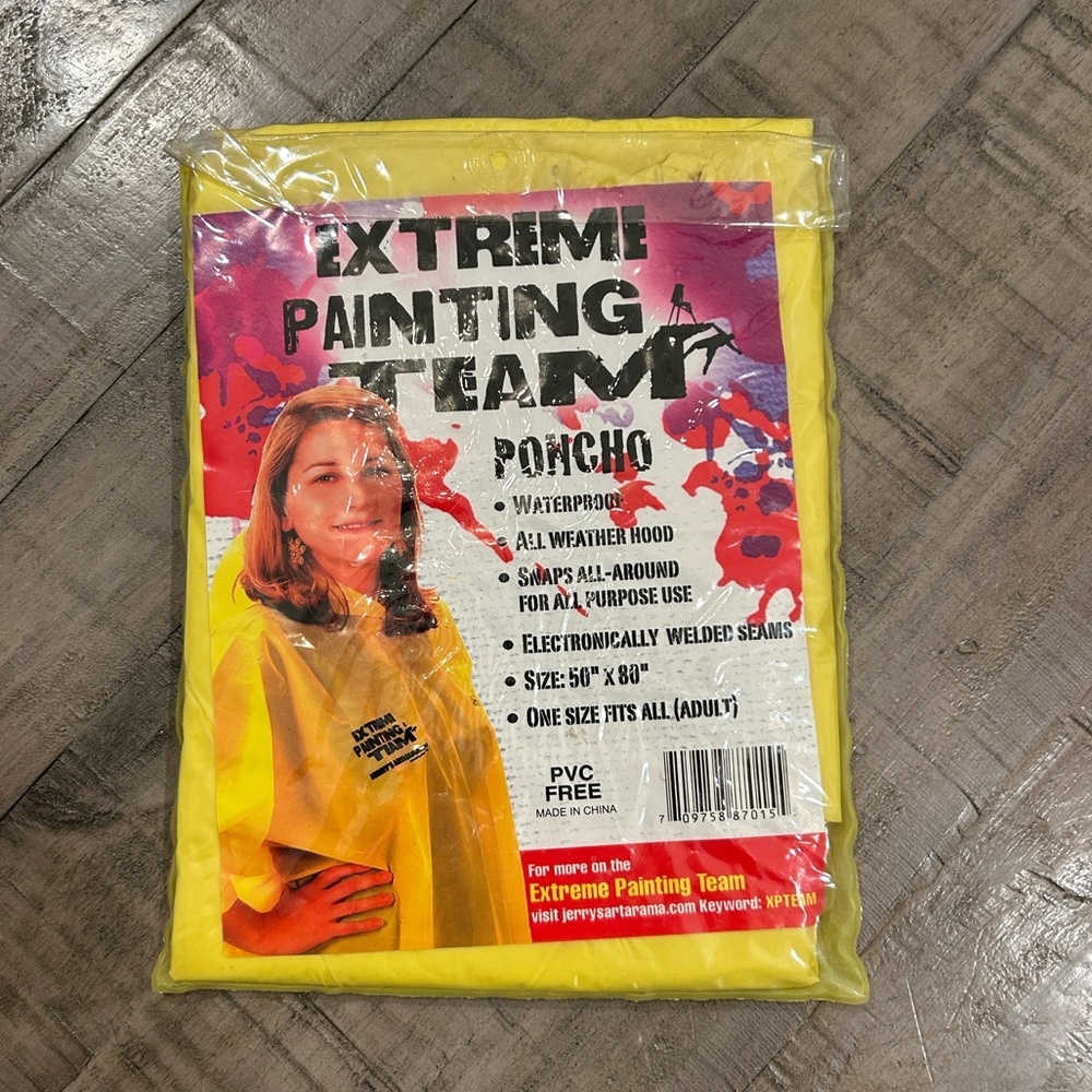 Waterproof Poncho All Weather Hood Sports Games Snap Closure Painting Project